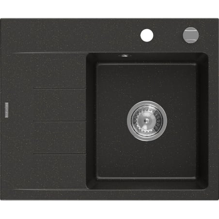 Mexen Ben 1-bowl granite sink with right drainer 600 x 500 mm, black/gold metallic, chrome siphon - 6523605000-75