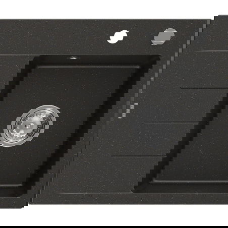 Mexen Ben granieten gootsteen 1-bak met afdruiprek, rechts 600 x 500 mm, zwart/goud metallic, chrom sifon - 6523605000-75