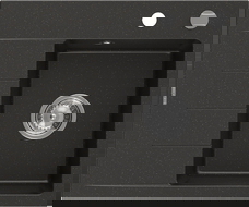 Mexen Ben fregadero de granito de 1 seno con escurridor, derecho 600 x 500 mm, negro/dorado metálico, sifón cromado