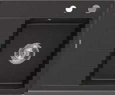 Mexen Ben lava-louça de granito de uma bacia com escorredor, direito 600 x 500 mm, preto/dourado metálico, sifão cromado