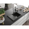 Mexen Ben graniidist ühe kausiga kraanikauss nõguga, parempoolne 600 x 500 mm, must/kuldne metallik, kroom sifoon
