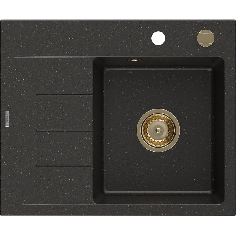 Mexen Ben graniittinen 1-allas pesuallas valutustasolla, oikea, 600 x 500 mm, musta/kulta metallihohto, kultainen vesilukko