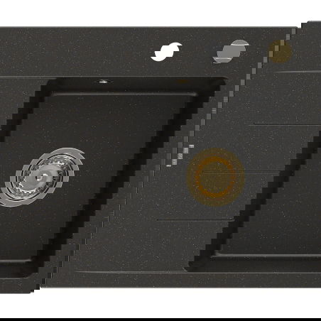 Mexen Ben lavello in granito a una vasca con sgocciolatoio, destro 600 x 500 mm, nero/oro metallizzato, sifone oro
