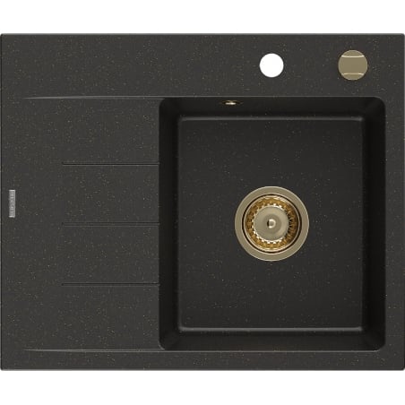 Mexen Ben zlewozmywak granitowy 1-komorowy z ociekaczem, prawy 600 x 500 mm, czarny/złoty metalik, syfon złoty - 6523605000-75-G