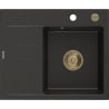 Mexen Ben évier en granit 1 bac avec égouttoir, droit 600 x 500 mm, noir/doré métallique, siphon doré - 6523605000-75-G