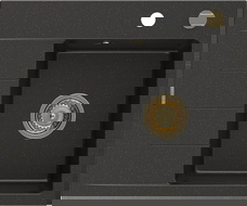 Mexen Ben granit gootsteen 1-bak met afdruiprek, rechts 600 x 500 mm, zwart/goud metallic, gouden sifon - 6523605000-75-G