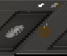 Mexen Ben lavello in granito a una vasca con sgocciolatoio, destro 600 x 500 mm, nero/oro metallizzato, sifone oro