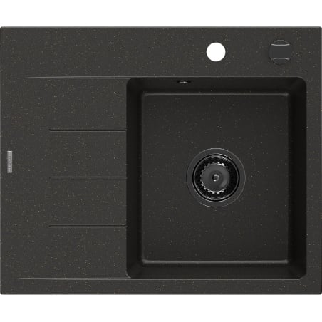 Mexen Ben Granit-Spülbecken, 1-beckig mit Abtropffläche, rechts 600 x 500 mm, schwarz/goldner Metallic Siphon schwarz