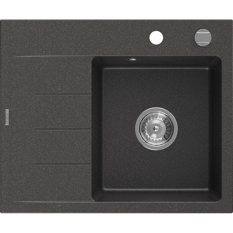Mexen Ben granitni sudoper s 1 komorom s odvodom, desni 600 x 500 mm, crni s točkicama, kromirani sifon - 6523605000-76