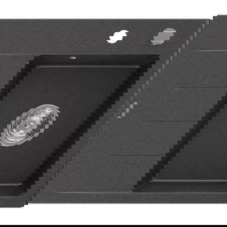 Mexen Ben Granitspüle 1-beckig mit Abtropffläche rechts 600 x 500 mm, schwarz gesprenkelt, Siphon Chrom - 6523605000-76