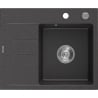 Mexen Ben évier en granit 1 bac avec égouttoir à droite 600 x 500 mm, noir moucheté, siphon chromé - 6523605000-76