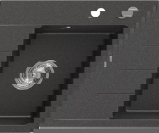 Mexen Ben Granitspüle 1-beckig mit Abtropffläche, rechts 600 x 500 mm, schwarz gesprenkelt, Chromsiphon - 6523605000-76