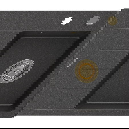 Mexen Ben lava-louça de granito de 1 cuba com escorredor, direito 600 x 500 mm, preto salpicado, sifão dourado