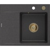 Mexen Ben 1-bowl granite sink with drainer, right 600 x 500 mm, black speckled, gold siphon - 6523605000-76-G