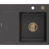 Mexen Ben Granitspüle 1-Becken mit Abtropffläche rechts 600 x 500 mm, schwarz gesprenkelt, goldener Siphon - 6523605000-76-G