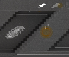 Mexen Ben 1-bowl granite sink with drainer, right 600 x 500 mm, black speckled, gold siphon - 6523605000-76-G