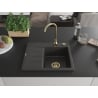 Mexen Ben Granitspüle 1-Becken mit Abtropffläche rechts 600 x 500 mm, schwarz gesprenkelt, goldener Siphon - 6523605000-76-G