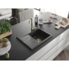 Mexen Ben Granitspüle 1-Becken mit Abtropffläche rechts 600 x 500 mm, schwarz gesprenkelt, goldener Siphon - 6523605000-76-G