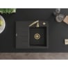 Mexen Ben Granitspüle 1-Becken mit Abtropffläche rechts 600 x 500 mm, schwarz gesprenkelt, goldener Siphon - 6523605000-76-G