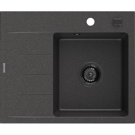 Mexen Ben Granitspüle 1-Becken mit Abtropffläche rechts 600 x 500 mm, schwarz gesprenkelt, schwarzer Siphon - 6523605000-76-B