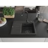 Mexen Ben évier en granit 1 bac avec égouttoir, à droite 600 x 500 mm, noir moucheté, siphon noir - 6523605000-76-B