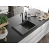 Mexen Ben Granitspüle ein Becken mit Abtropffläche, rechts 600 x 500 mm, schwarz gesprenkelt, schwarzer Siphon