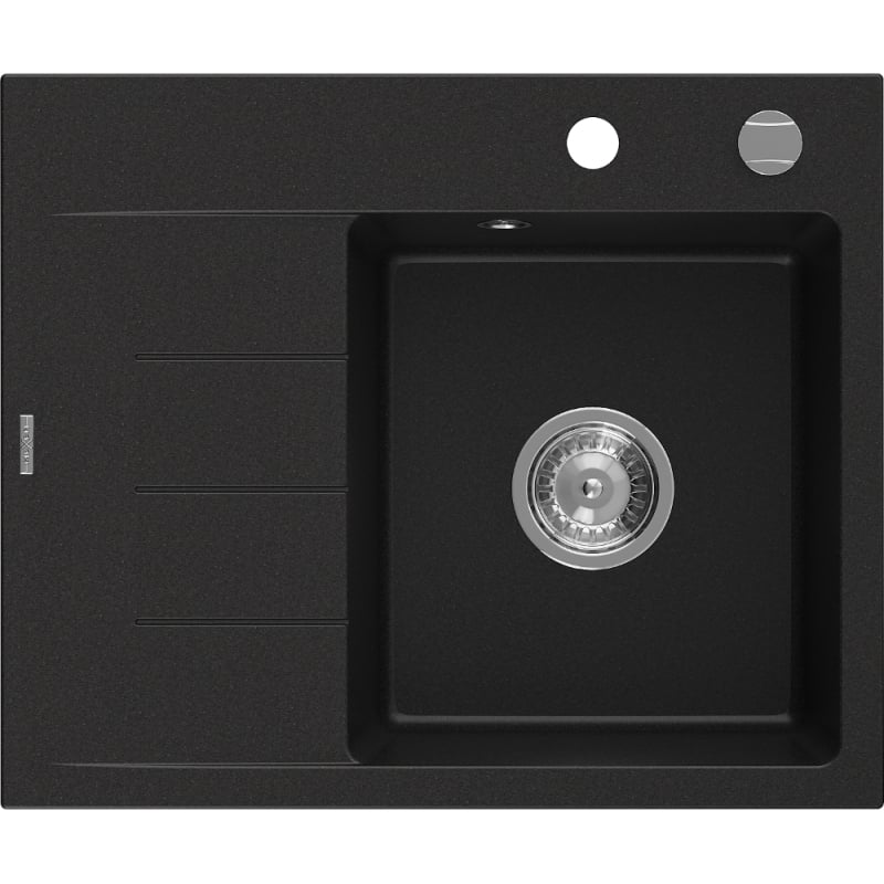 Mexen Ben granitni sudoper s 1 komorom s ocjedivačem, desni 600 x 500 mm, crni, sifon krom - 6523605000-77