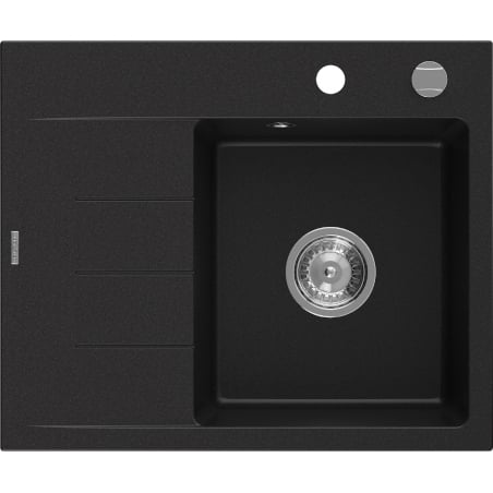 Mexen Ben Granitspüle, 1-beckig mit Abtropffläche, rechts, 600 x 500 mm, schwarz, Syphon chrom - 6523605000-77