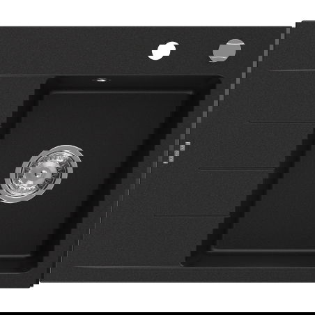 Mexen Ben lavello in granito a 1 vasca con sgocciolatoio, destro 600 x 500 mm, nero, sifone cromato - 6523605000-77