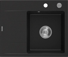 Mexen Ben évier en granit 1 bac avec égouttoir, à droite 600 x 500 mm, noir, siphon chromé - 6523605000-77