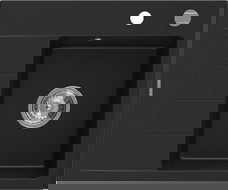 Mexen Ben lava-louça de granito 1-cuba com escorredor, direito 600 x 500 mm, preto, sifão cromado - 6523605000-77