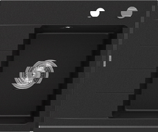 Mexen Ben lavello in granito a 1 vasca con sgocciolatoio, destro 600 x 500 mm, nero, sifone cromato - 6523605000-77