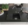 Mexen Ben granite sink single-bowl with drainer, right 600 x 500 mm, black, chrome siphon - 6523605000-77