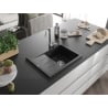 Mexen Ben granitni sudoper s 1 komorom s ocjedivačem, desni 600 x 500 mm, crni, sifon krom - 6523605000-77