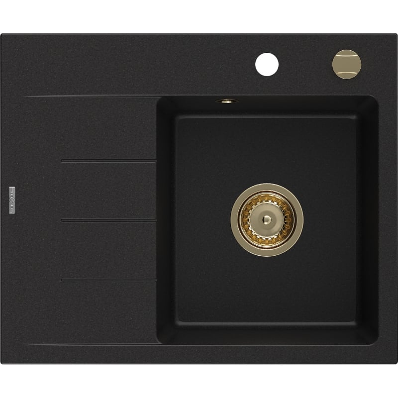 Mexen Ben granitdiskho med 1 fack och avrinning, höger 600 x 500 mm, svart, gyllene sifon - 6523605000-77-G