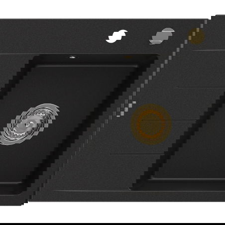 Mexen Ben Granitspüle 1-Becken mit Abtropffläche, rechts 600 x 500 mm, schwarz, Goldsiphon - 6523605000-77-G