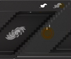 Mexen Ben Granitspüle 1-Becken mit Abtropffläche, rechts 600 x 500 mm, schwarz, Goldsiphon - 6523605000-77-G