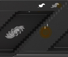 Mexen Ben lavello in granito a 1 vasca con scolapiatti, destro 600 x 500 mm, nero, sifone dorato - 6523605000-77-G