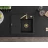Mexen Ben Granitspüle 1-Becken mit Abtropffläche rechts 600 x 500 mm, schwarz, goldener Siphon - 6523605000-77-G