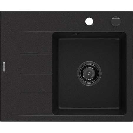 Mexen Ben Granitspüle 1-becken mit Ablage rechts 600 x 500 mm, schwarz, schwarzer Siphon - 6523605000-77-B