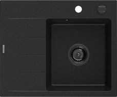 Mexen Ben évier en granit à 1 bac avec égouttoir, droit 600 x 500 mm, noir, siphon noir - 6523605000-77-B