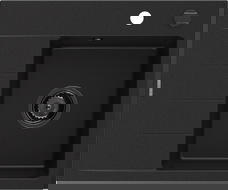 Mexen Ben granite kitchen sink 1-bowl with drainer, right 600 x 500 mm, black, black siphon - 6523605000-77-B