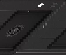 Mexen Ben Granitspüle 1-Becken mit Abtropffläche, rechts 600 x 500 mm, schwarz, schwarzer Siphon - 6523605000-77-B