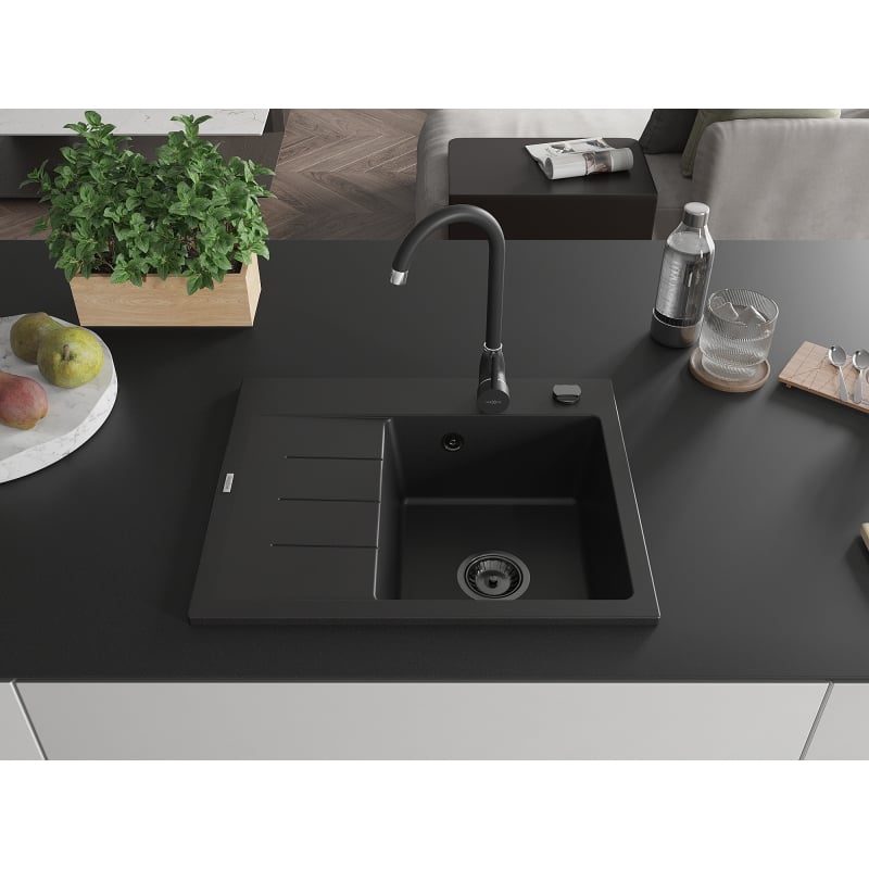 Mexen Ben graniittinen 1-allas tiskiallas, oikea, 600 x 500 mm, musta, musta vesilukko - 6523605000-77-B