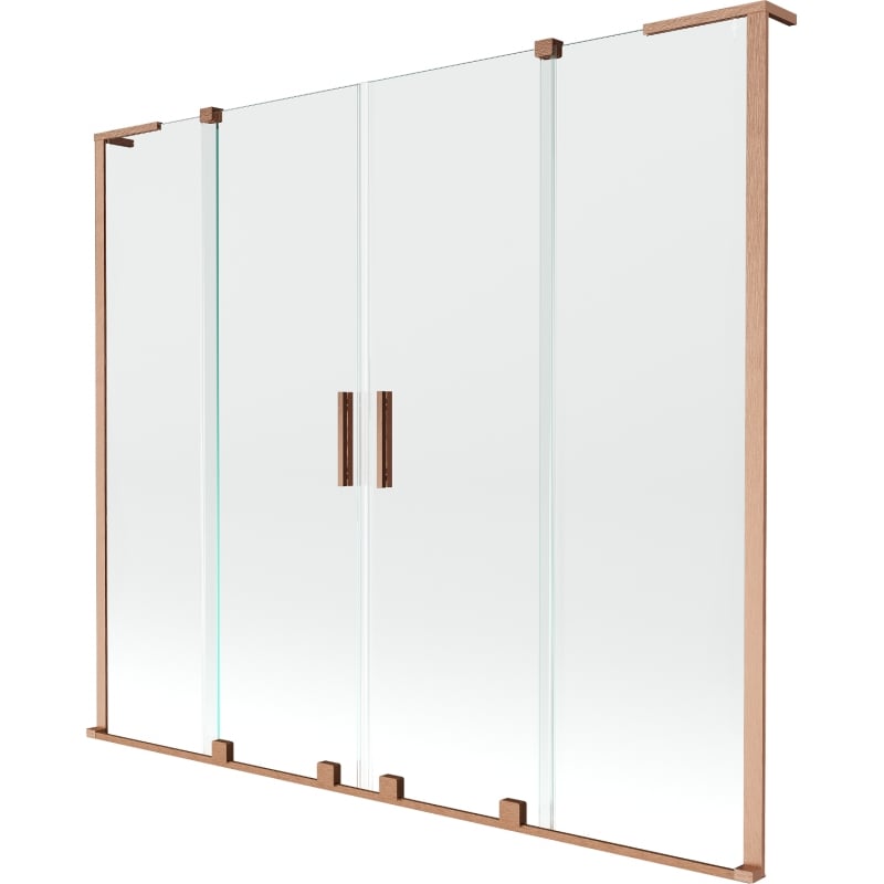 Mexen Velar L Duo divisória de chuveiro de 2 painéis deslizantes 180 x 150 cm, transparente, cobre escovado