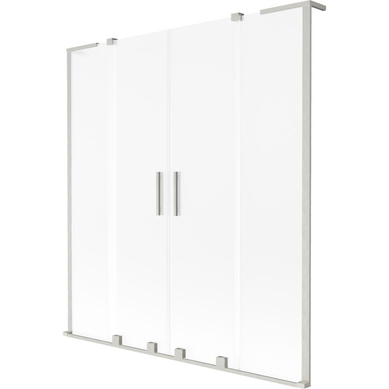 Mexen Velar L Duo Badewannenaufsatz 2-flügelig verschiebbar 140 x 150 cm, Frostglas, gebürsteter Nickel - 896-140-003-32-97