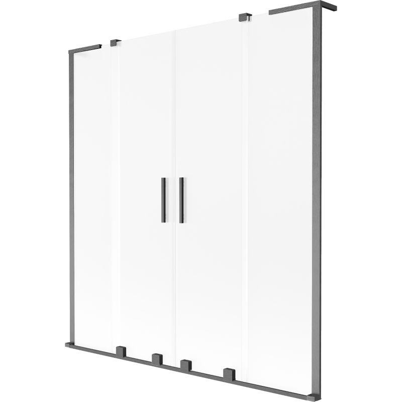 Mexen Velar L Duo Badewannen-Faltwand 2-flügelig, verschiebbar, 160 x 150 cm, Mattglas, Gun Gray gebürstet - 896-160-003-32-66