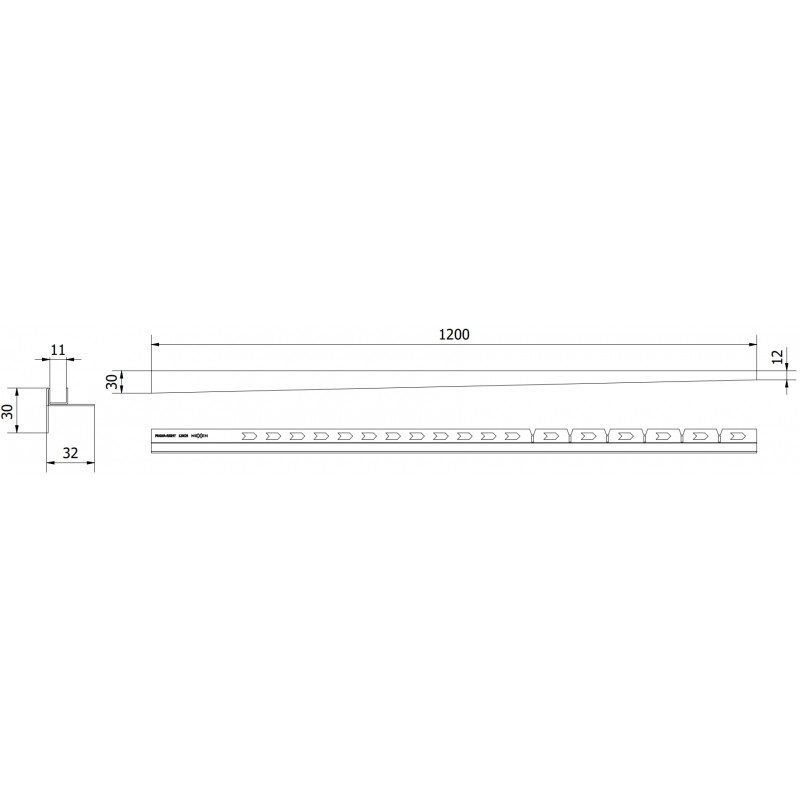 Mexen Line-B listwa spadkowa do szkła 120 cm prawa, złota - 185004120R