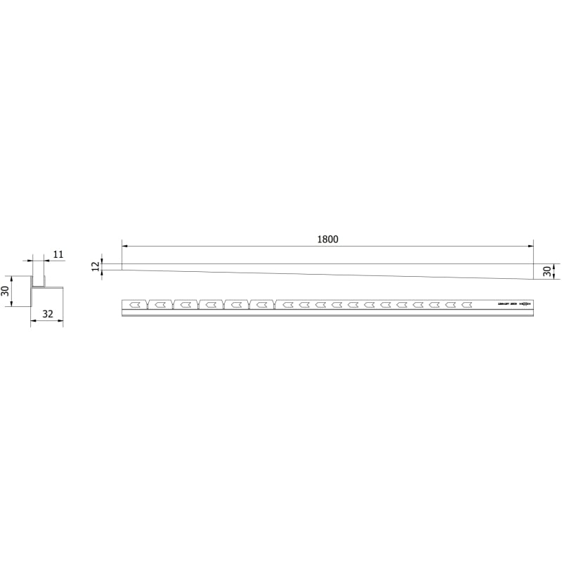Mexen Line-B barra de queda para vidro 180 cm esquerda, escova dourada - 185504180L