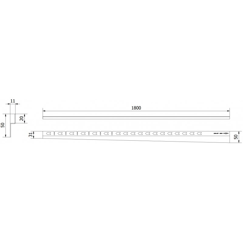 Mexen Line-B λίστα κεκλιμένη προστιθέμενη 180 cm αριστερή, χρυσή βουρτσισμένη